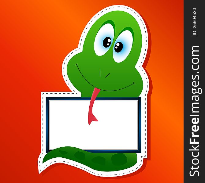 Snake in animated style with a frame for the text in the form of a sticker. Snake in animated style with a frame for the text in the form of a sticker