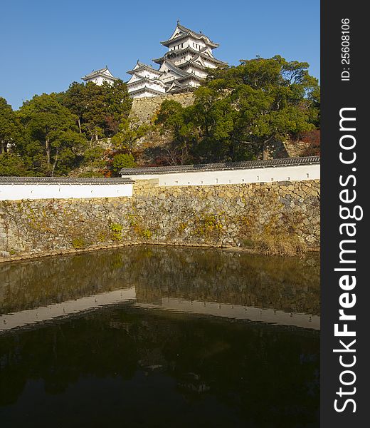 Himeji Castle Complex reflects on the three country moat. Himeji Castle Complex reflects on the three country moat