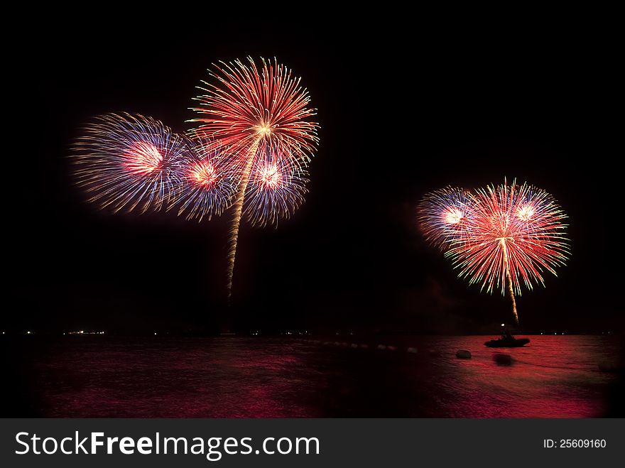 Bursts of colorful fireworks over the sky