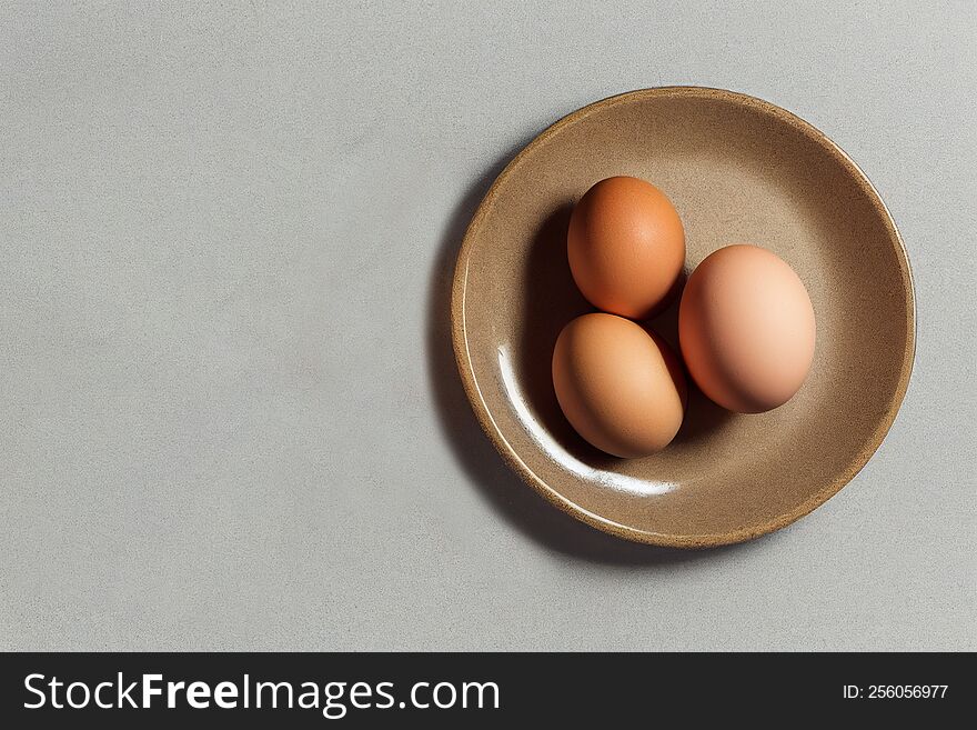 A Bowl Containing Three Brown Chicken Eggs, Source Of Omega-3, Health, Healthy, Protein