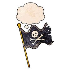 Cartoon Pirate Flag And Thought Bubble In Grunge Texture Pattern Style Royalty Free Stock Photo