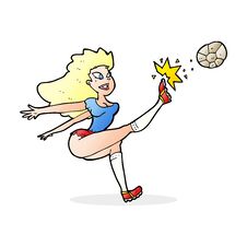 Cartoon Female Soccer Player Kicking Ball Stock Images
