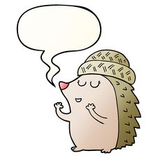 Cartoon Hedgehog Wearing Hat And Speech Bubble In Smooth Gradient Style Royalty Free Stock Photography Cartoon Hedgehog Wearing Hat And Speech Bubble In Smooth Gradient Style Royalty Free Stock Photography