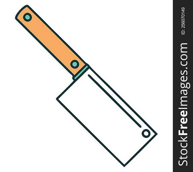 iconic tattoo style image of a meat cleaver. iconic tattoo style image of a meat cleaver