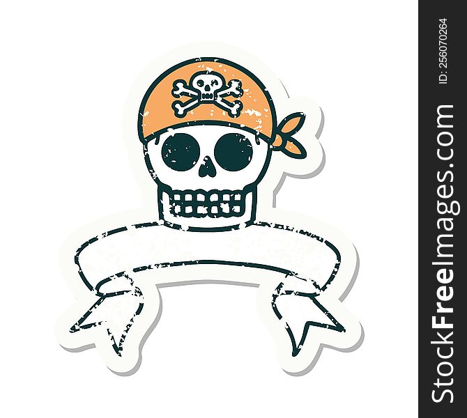 Grunge Sticker With Banner Of A Pirate Skull