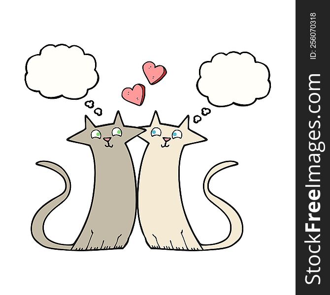 freehand drawn thought bubble cartoon cats in love