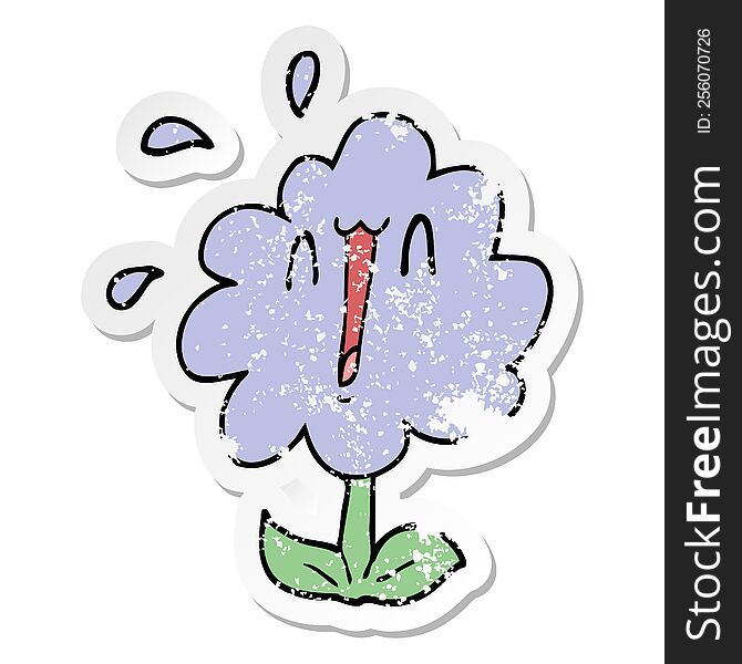 Distressed Sticker Of A Cartoon Flower