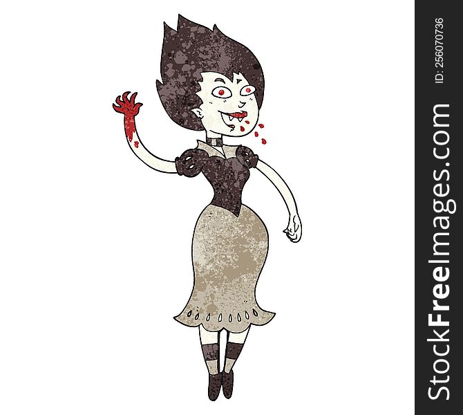 freehand textured cartoon blood sucking vampire girl
