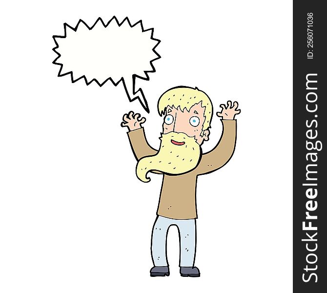 Cartoon Excited Man With Beard With Speech Bubble