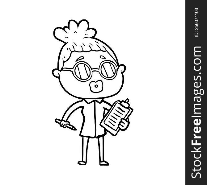 cartoon manager woman wearing spectacles. cartoon manager woman wearing spectacles