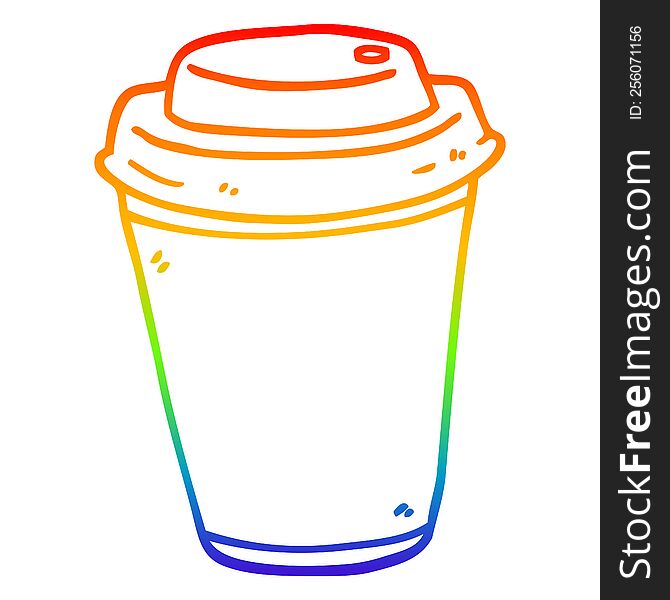 rainbow gradient line drawing cartoon takeout coffee cup