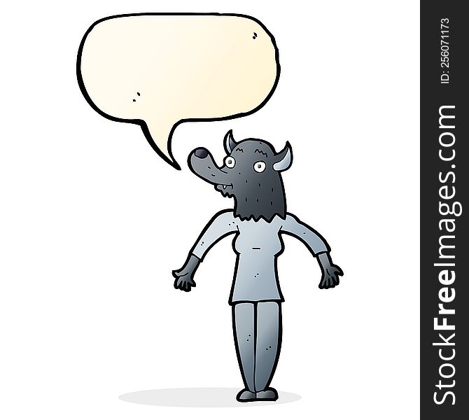 Cartoon Werewolf Woman With Speech Bubble