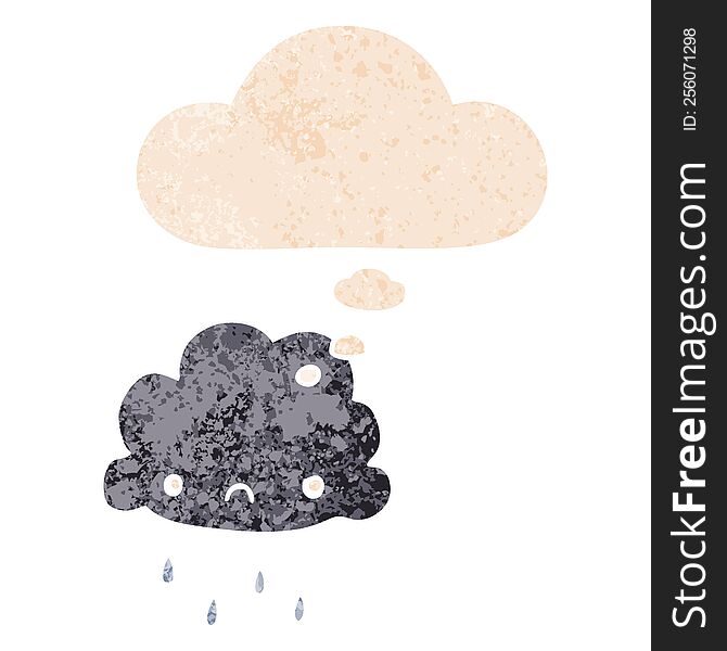 Cartoon Storm Cloud And Thought Bubble In Retro Textured Style