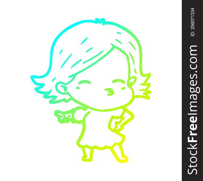 Cold Gradient Line Drawing Cartoon Woman Pointing