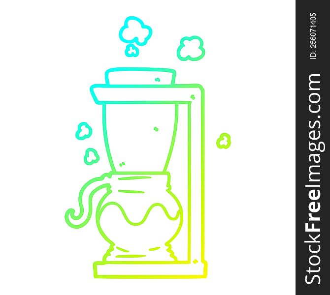 cold gradient line drawing of a cartoon filter coffee machine