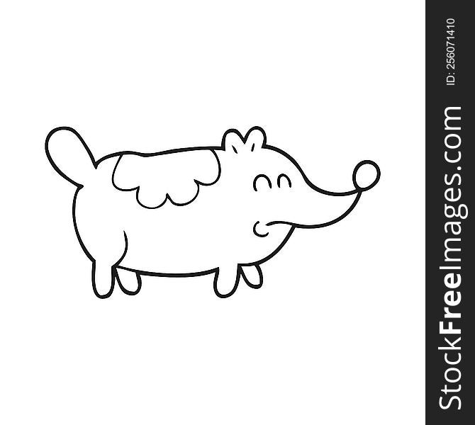 freehand drawn black and white cartoon small fat dog