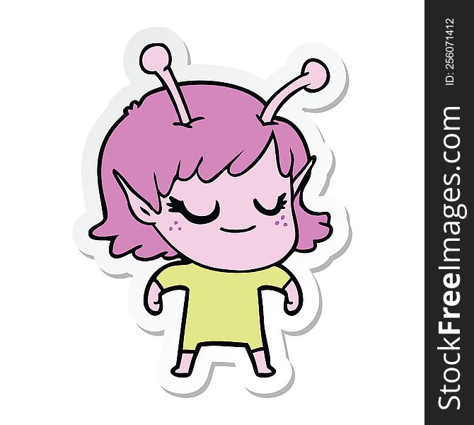 sticker of a smiling alien girl cartoon