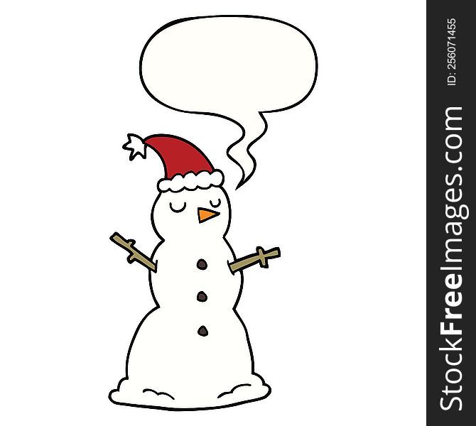 cartoon snowman with speech bubble. cartoon snowman with speech bubble