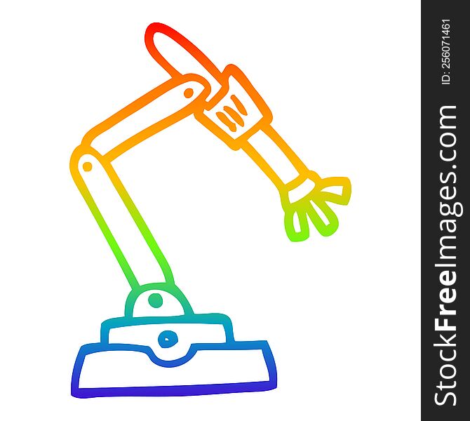 rainbow gradient line drawing of a cartoon robot hand
