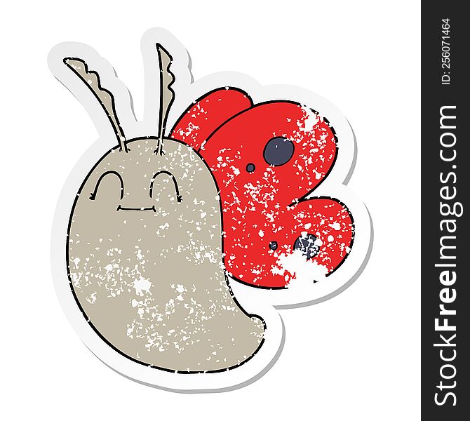 Distressed Sticker Of A Funny Cartoon Butterfly