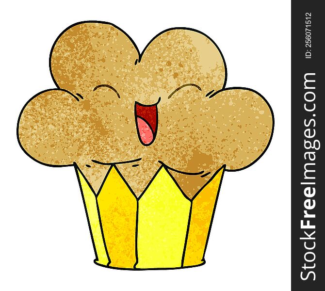 Quirky Hand Drawn Cartoon Happy Cupcake