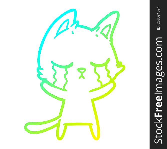 Cold Gradient Line Drawing Crying Cartoon Cat