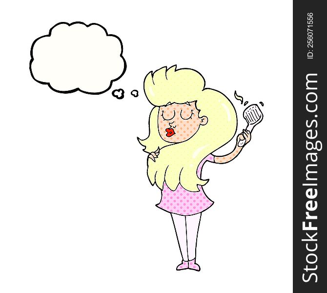 thought bubble cartoon woman brushing hair