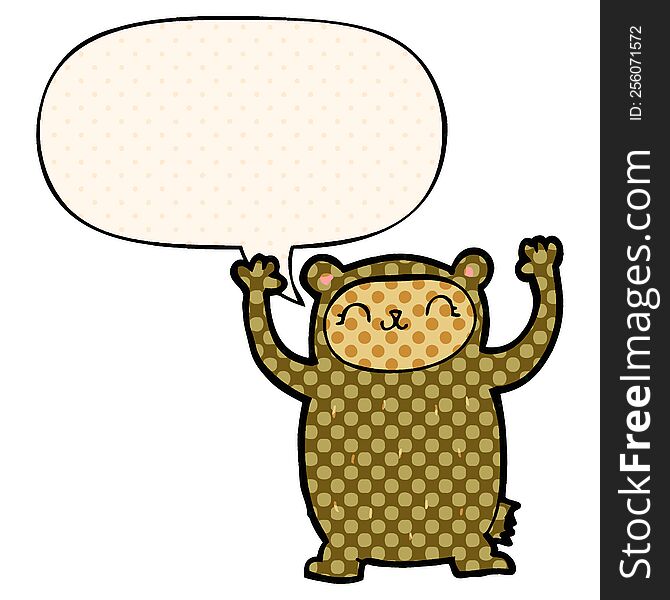 Cute Cartoon Bear And Speech Bubble In Comic Book Style