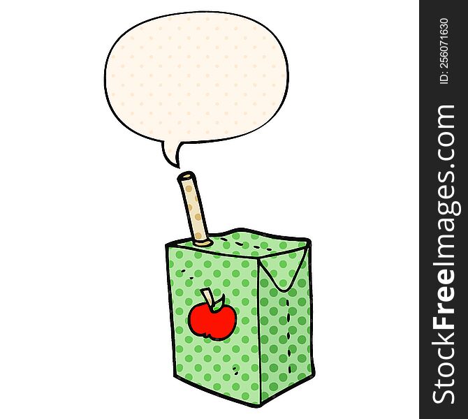 Cartoon Apple Juice Box And Speech Bubble In Comic Book Style