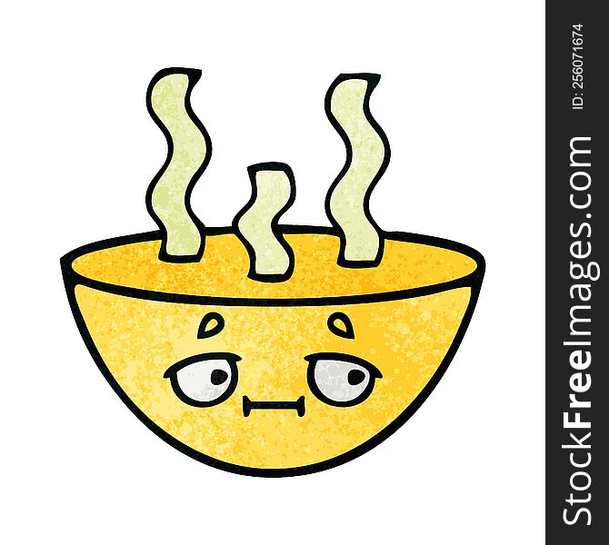 Retro Grunge Texture Cartoon Bowl Of Hot Soup