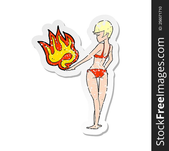 retro distressed sticker of a cartoon woman making gesture