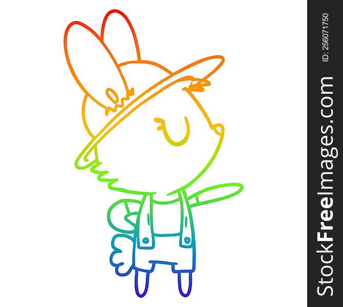 rainbow gradient line drawing of a cartoon rabbit construction worker