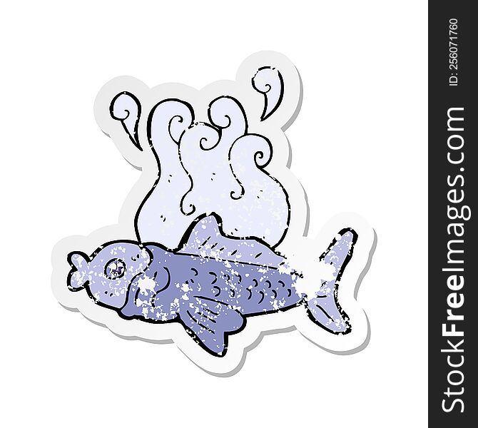 retro distressed sticker of a cartoon funny fish