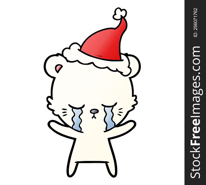 crying hand drawn gradient cartoon of a polarbear wearing santa hat. crying hand drawn gradient cartoon of a polarbear wearing santa hat