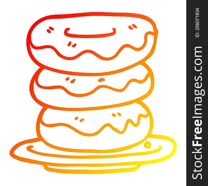 warm gradient line drawing of a cartoon plate of donuts