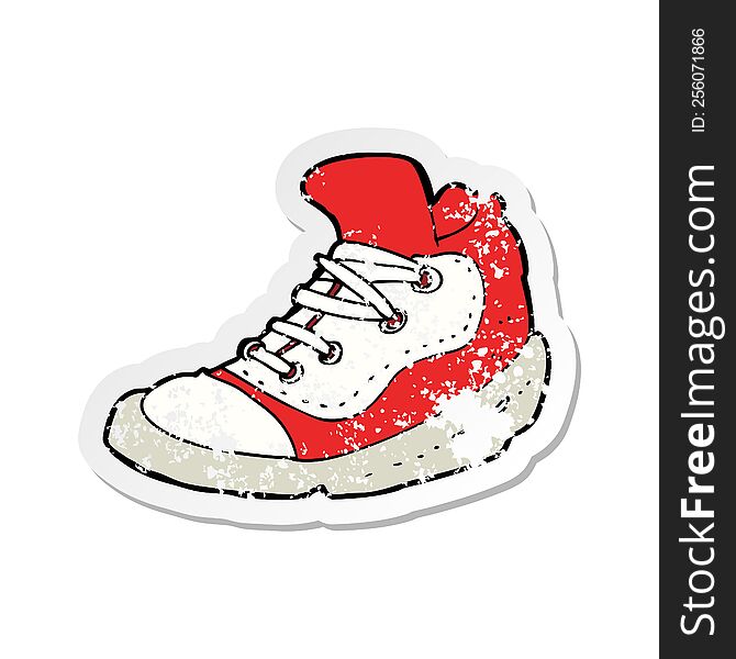 retro distressed sticker of a cartoon sneaker