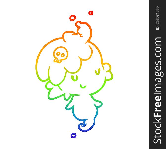 Rainbow Gradient Line Drawing Cute Cartoon Ghost Girl
