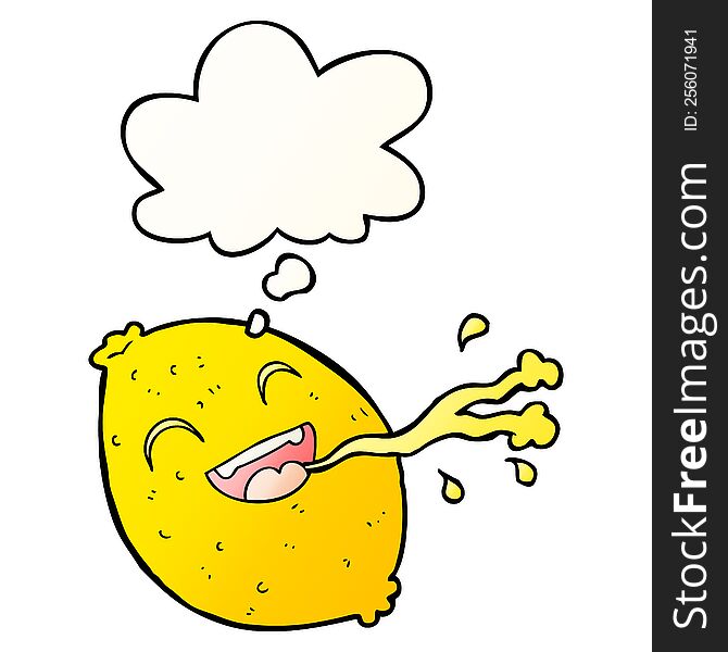 Cartoon Squirting Lemon And Thought Bubble In Smooth Gradient Style
