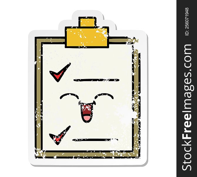 distressed sticker of a cute cartoon check list