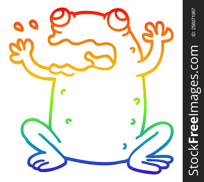 rainbow gradient line drawing of a cartoon burping toad