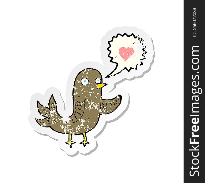 retro distressed sticker of a cartoon bird singing