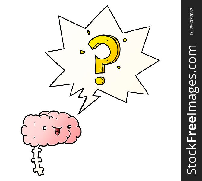 cartoon curious brain and speech bubble in smooth gradient style