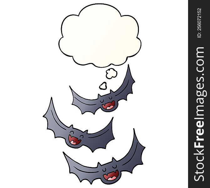 cartoon vampire bats with thought bubble in smooth gradient style