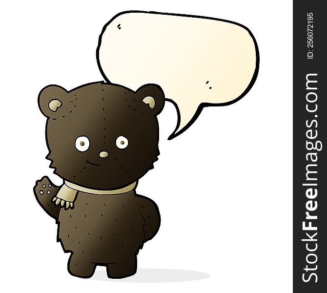 cute cartoon black bear waving with speech bubble