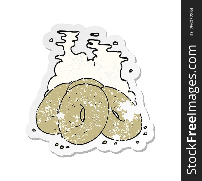 retro distressed sticker of a cartoon bagels
