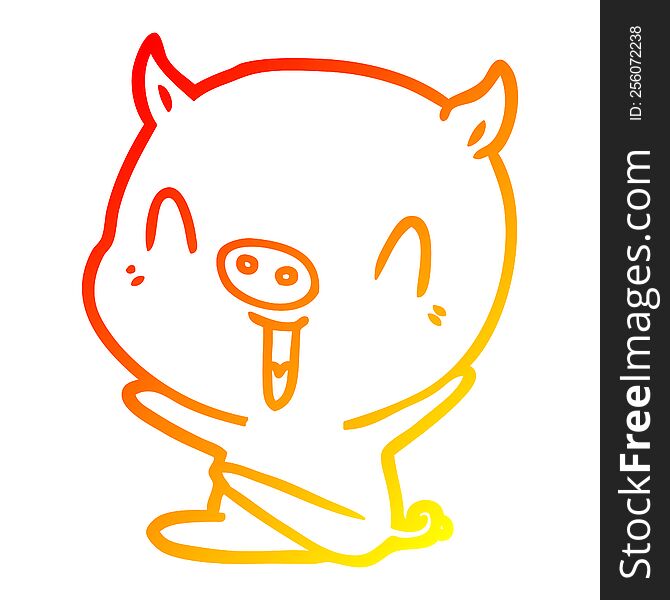 Warm Gradient Line Drawing Happy Cartoon Sitting Pig