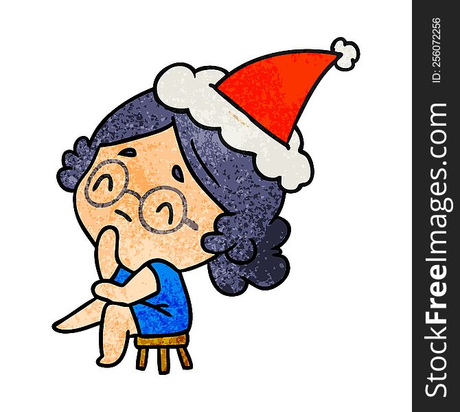 Christmas Textured Cartoon Of Kawaii Lady