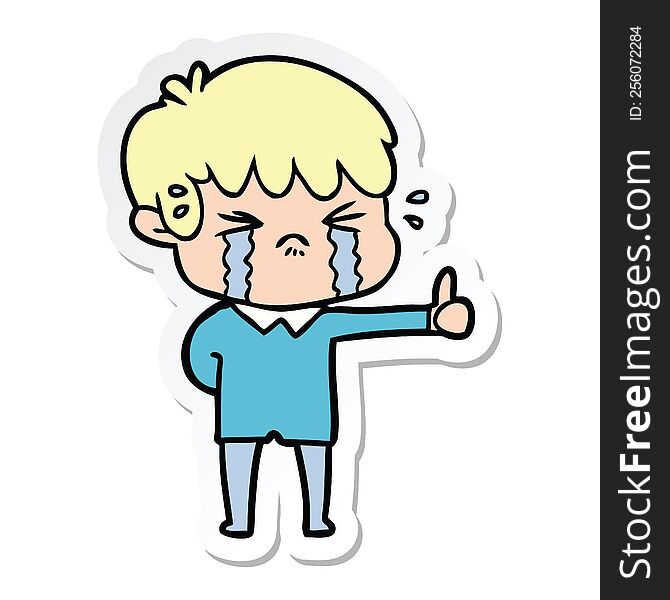 Sticker Of A Cartoon Boy Crying