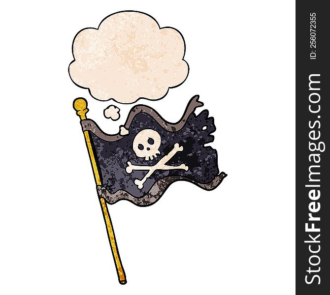 cartoon pirate flag and thought bubble in grunge texture pattern style