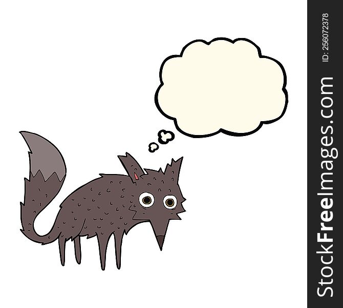 Funny Cartoon Little Wolf With Thought Bubble